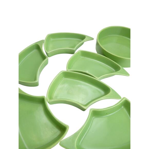 Vintage Mid Century Chip Dip Party Retro Hosting Condiment Plates Green - Picture 4 of 8